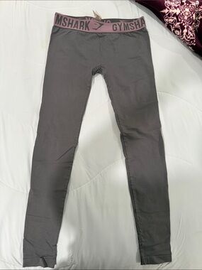 Gymshark Gray Leggings with Pink Branded Waistband